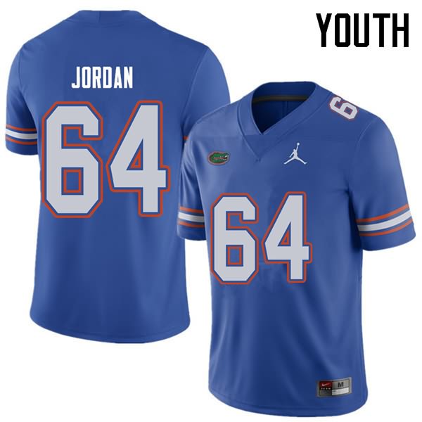 NCAA Florida Gators Tyler Jordan Youth #64 Jordan Brand Royal Stitched Authentic College Football Jersey MXE8764YZ